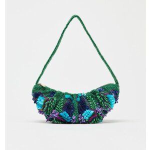 Zara beaded shoulder bag Blue Green embroidery 6575/510